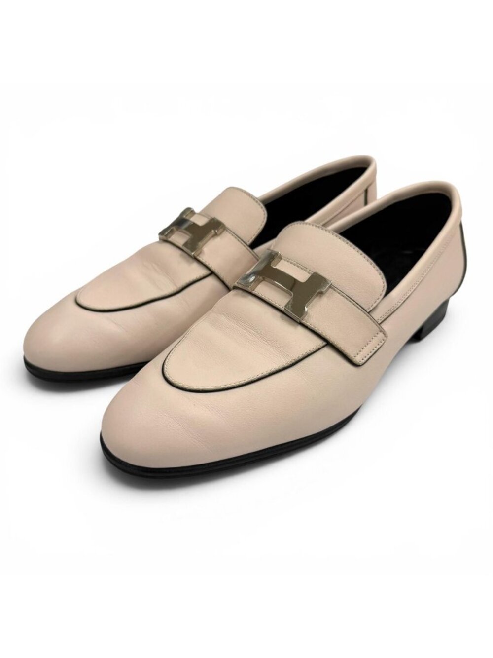 Hermes Moccasins Paris Silver H Leather Loafers Pink
